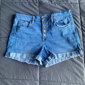 Denim midi rise cuffed shorts